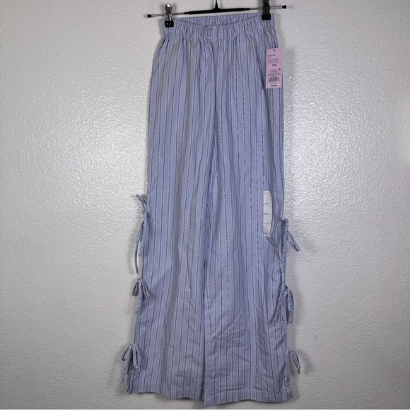 wild fable Pants - Wild Fable Women's Blue Striped Wide-Leg Cotton Tie Pants XXS